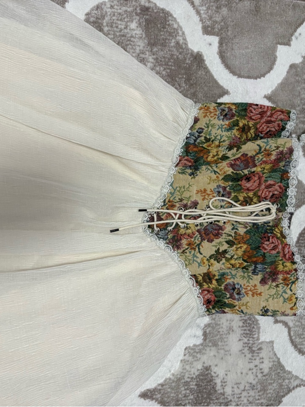 Cider Cream Midi Dress with Floral Corset Panel